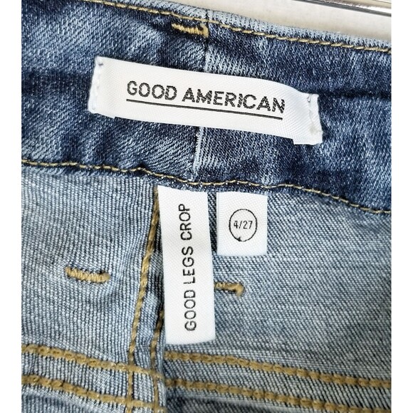 GOOD AMERICAN Good Legs Crop Jeans Sz 4 27 Medium Blue Wash Denim Distressed - Picture 3 of 10